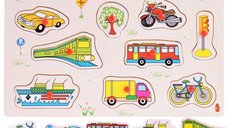 Puzzle din lemn cu vehicule, 12 piese cu manere, de la {numeBrand}