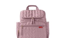 Rucsac Skip Hop pentru mamici, Matlasat si Compartimentat, cu 2 gentute si salteluta de infasat, 41x20x36 cm, Roz