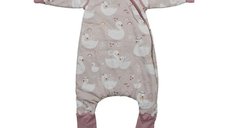 Sac de dormit Bebe Stars cu maneci detasabile, 70 cm, 2.5 Tog, pentru iarna, din bumbac Oeko-Tex, model Swan