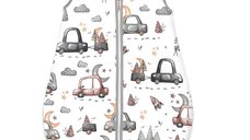Sac de dormit, MimiNu, Pentru bebelusi, De iarna, Din bumbac certificat Oeko Tex Standard 100, Cu fermoar, 70 cm, 0 - 6 luni, 2.5 Tog, Cars Grey