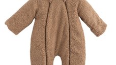 Salopeta de iarna New Baby Teddy pentru bebelusi, Marime 62, cu gluga si urechi