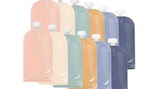 Set 12 Pungi Reutilizabile Jane pentru Hrana Bebelusului, 100 ml, Inchidere Ermetica, BPA-free, Multicolor