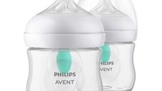Set 2 biberoane Philips Avent Natural Response cu supapa AirFree, 0-3 luni, debit 2, 125 ml, fara BPA, alb