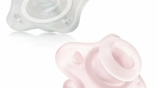 Set 2 suzete bebelusi, Chicco, Physio Mini Soft, Silicon moale, Sterilizabil la microunde, 0-2 luni, Roz