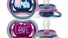 Set 2 suzete bebelusi, Philips Avent, Ultra Air, Ortodontice, Ventilate, Tetina extra-ferma, Fara BPA, Peste 18 luni, Deco Gri/ Roz