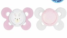 Set 2 suzete ortodontice Chicco Physio Comfort, 2-6 luni, silicon fara BPA, roz cu motive animale