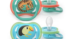 Set 2 suzete ortodontice Philips Avent Ultra Air, 6-18 luni, fara BPA, cu orificii mari de aerisire, Turcoaz/Verde