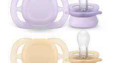 Set 2 suzete ortodontice Philips Avent Ultra Start, 0-2 luni, Galben/Mov, Fara BPA, Sustenabile