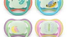 Set 2 suzete pentru bebelusi Philips Avent Ultra Air Nighttime, ortodontice, din silicon moale, ventilate, 6-18 luni, multicolor