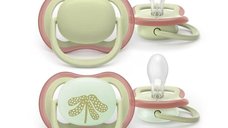 Set 2 suzete Philips Avent Ultra Air Night, Ortodontice, Fara BPA, Cu aerisire eficienta, 6-18 luni, Design Fistic/Rosu