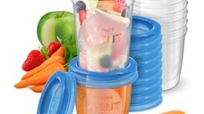 Set 20 recipiente transparente Philips Avent, 10x180 ml si 10x240 ml, cu lingurita pentru diversificare