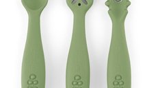 Set 3 Lingurite din Silicon Petite&Mars Take&Match pentru Bebei, Fara BPA, Diverse Forme, 6 luni+, Verde