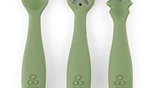 Set 3 lingurite din silicon Petite&Mars Take&Match, Sweet Pea verde, 6 luni+, fara BPA, pentru supa, paste si iaurt