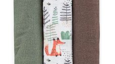 Set 3 scutece din muselina de bambus Petite&Mars Moussy Forest Fox, hipoalergenice, 68 x 68 cm, Oeko-Tex Standard 100