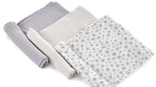 Set 3 scutece, Jane, Din muselina de bambus, Hipoalergenice, 80 x 80 cm, Star