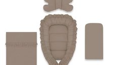 Set 4 in 1 Baby Cocoon MimiNu, Royal Mocha, 75x55 cm, cu volanase, husa din bumbac Oeko-Tex, paturica si perna fluture