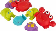 Set 7 animalute de baie, Playgro, Fara gauri, Cu gentuta pentru transport, Fara BPA, Floating Sea Friends, New Blue