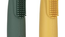 Set de 2 periute de dinti pentru deget Petite&Mars, Silicon moale, cu cutie de depozitare, 0 luni+, Galben/Verde