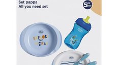 Set de hranire pentru copii Chicco, 5 piese, Fara BPA, 12 luni+, Albastru