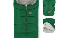 Set de Plimbare Petite&Mars Jibot cu Sac de Iarna Impermeabil si Manusi Calduroase Jasie, Green