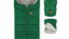 Set de Plimbare Petite&Mars - Sac de Iarna Jibot si Manusi Jasie, Impermeabile, 100x48 cm, Green