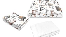 Set lenjerie patut 3 piese MimiNu, Cars Grey, 120x60 cm, bumbac Oeko-Tex