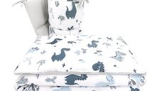 Set lenjerie patut 3 piese MimiNu, Dino Granat, 120x60 cm, cu protectie laterala, din bumbac Oeko Tex