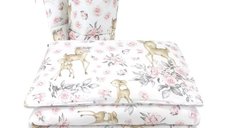 Set lenjerie patut 3 piese MimiNu, Sweet Deer Pink, 120x60 cm, bumbac Oeko-Tex, protectie laterala