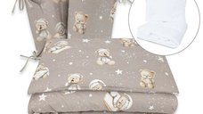 Set lenjerie patut 5 piese MimiNu, 120x60 cm, cu pilota si perna, bumbac Oeko-Tex, Bedtime story beige