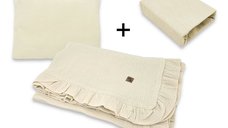 Set Lenjerie Patut Qmini Aurora, 3 Piese din Muselina Dubla, Oeko Tex, Warm Beige