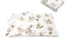 Set lenjerie pentru patut Qmini Aurora, 3 piese, co-sleeper, bumbac Oeko Tex, Teddy Explorer Beige
