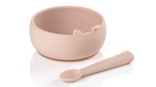 Set masa Jane din silicon, 2 piese, bol si lingurita, BPA Free, Pale