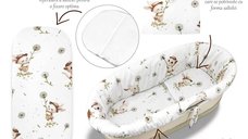 Set MimiNu Cats pentru landou sau cosulet, cu protectie, saltea si pernuta din bumbac Oeko-Tex Standard 100