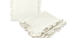 Set paturica si pernuta MimiNu Cream din muselina de bumbac, cu volanase, 60x70 cm si 30x35 cm