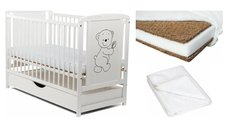 Set Patut Bebe Babyneeds Timmi cu Sertar si Saltea Cocos Confort II, 120x60 cm, Alb
