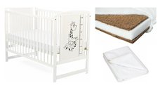 Set Patut Bebe Babyneeds Timmi Girafa cu Saltea Cocos Confort II si Protectie Impermeabila, 120x60 cm, Alb