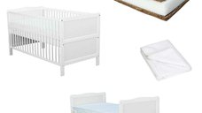 Set Patut din lemn bebe transformabil, Saltea Cocos Confort II si Protectie impermeabila Qmini 140x70 cm - Babyneeds