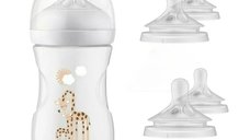 Set Philips Avent Natural Response: biberon anticolici 260 ml cu imprimeu Girafa si 4 tetine debit 4