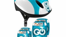 Set protectie copii Stamp Skids Control - Casca, genunchiere si cotiere, Albastru, 50-56 cm, 3 ani+