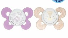 Set suzete ortodontice Chicco Physio Comfort, silicon moale, ventilate, 6-16 luni, roz/portocaliu