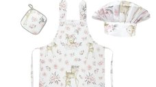Setul Micutul Bucatar MimiNu - Sort, Boneta si Accesorii pentru Vase Calde, Bumbac Oeko Tex Standard 100, Sweet Deer Pink