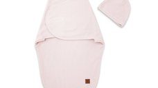 Sistem de infasare si caciulita, MimiNu, Pentru bebe, 0 - 3 luni, Leo, Din bumbac interlock certificat Oeko Tex Standard 100, Soft Powdery Pink