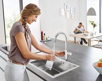 Baterie bucatarie Grohe Blue Home, monocomanda, sistem de filtrare apa, racire apa si apa carbogazoasa, 3 nivele mineralizare, cartus ceramic, pipa tip C, pivotanta 150, Crom-31455001 - 1