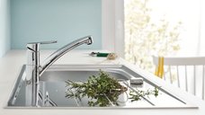 Baterie bucatarie Grohe StartEco, pipa joasa,crom, furtunuri flexibile-31685000