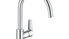 Baterie de bucatarie Grohe BauEdge 31367001, pipa inalta pivotanta 360°, crom