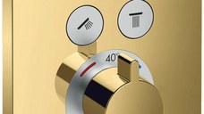 Baterie dus termostatata Hansgrohe Shower Select cu montaj incastrat si 2 iesiri, polished gold optic - 15763990