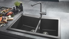 Chiuveta dubla de bucatarie Quartz composite Grohe K700, montare pe/sub blat, evacuare automata, 2 cuve - 31657AT0