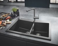 Chiuveta dubla de bucatarie Quartz composite Grohe K700, montare pe/sub blat, evacuare automata, 2 cuve - 31657AT0 - 1