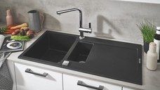 Chiuveta Quartz composite Grohe K500, 2 cuve, montare pe blat, negru - 31646AP0