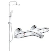Coloana dus Grohe New Tempesta 200,crom,montare pe perete, baterie cada cu dus termostat Grh 1000 (27389002, 34155003) - 1